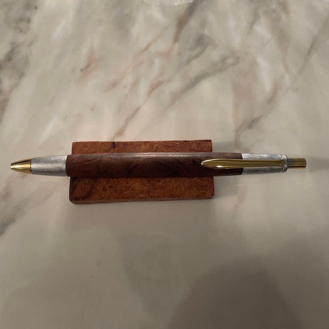 野原工芸似　花梨瘤　シャープペンシル　ゴールド　斑紋純銀色仕様