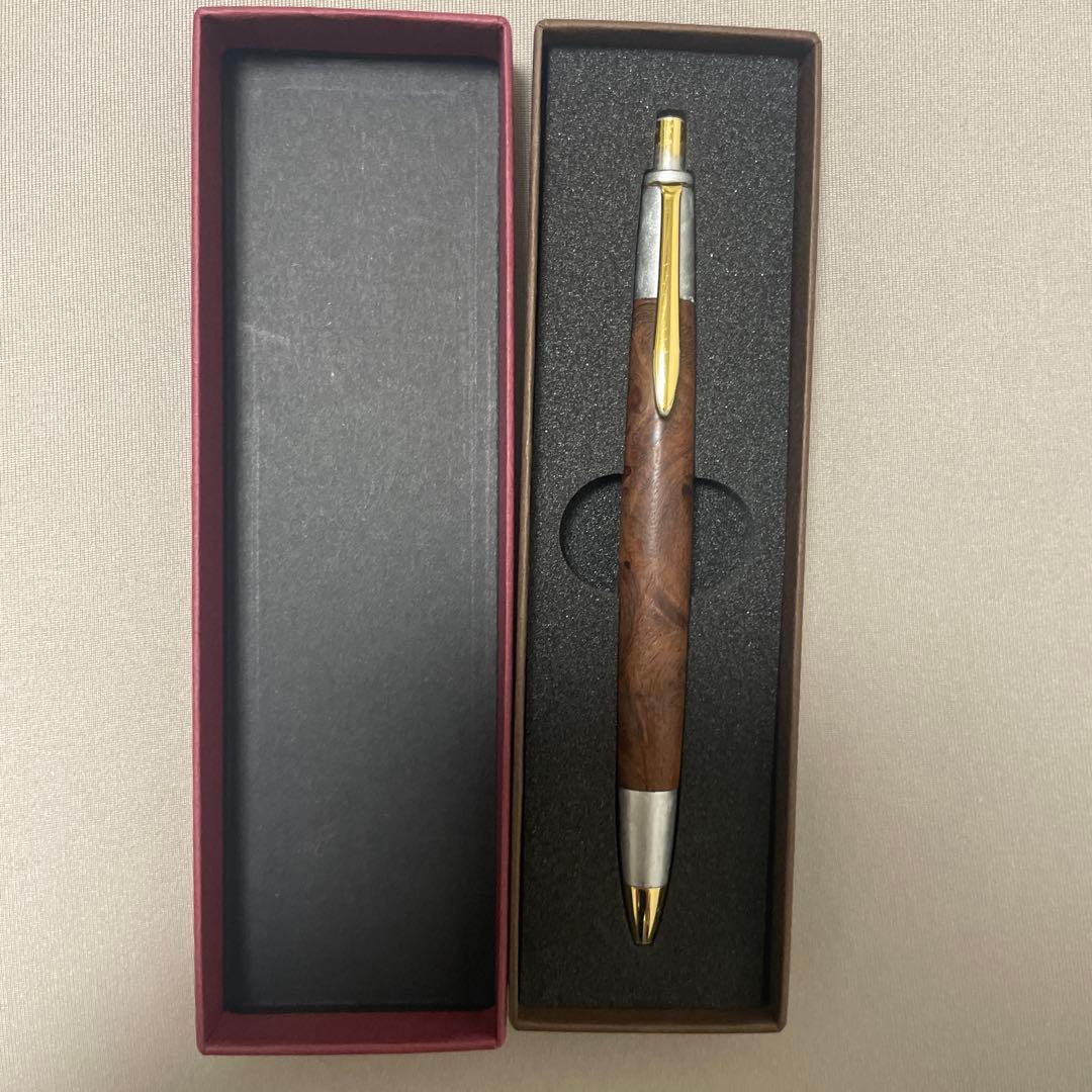 野原工芸似　花梨瘤　シャープペンシル　ゴールド　斑紋純銀色仕様