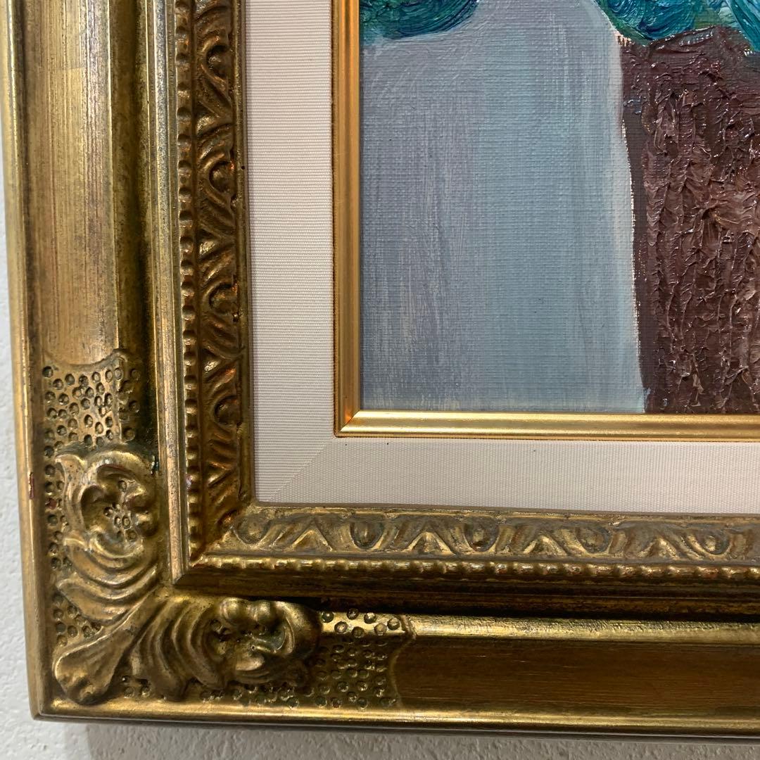 絵画　油彩肉筆画　岸本作『サイネリア』高級額装F4