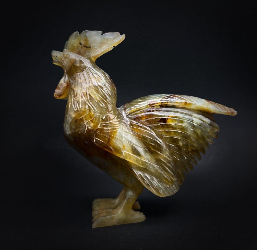 中国美術 古玩 玉石　瑪瑙 置物 大（鶏）大利　開運置物