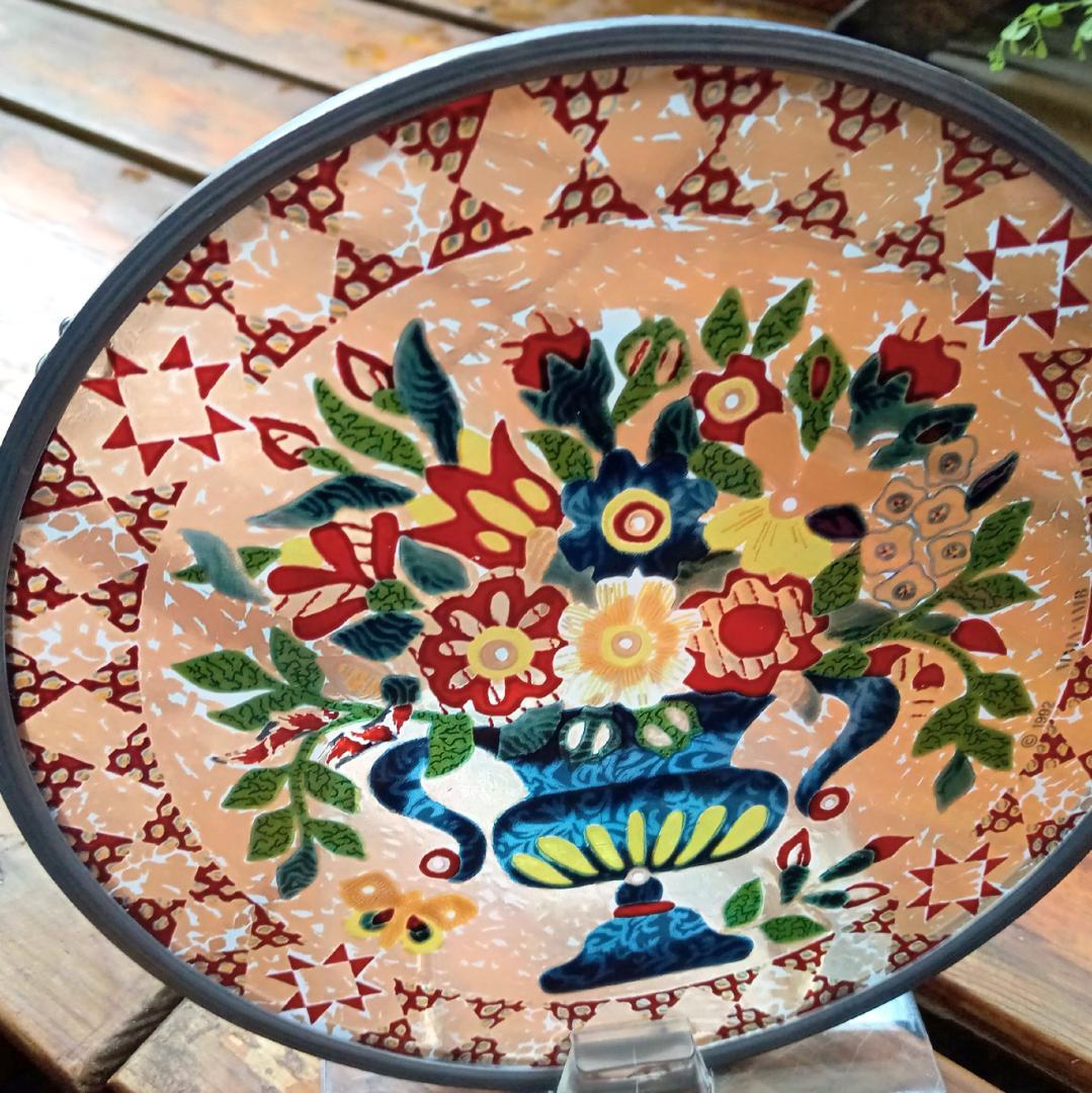 アメリカ ステンドグラス 花瓶キルト柄 グラスマスターズ社