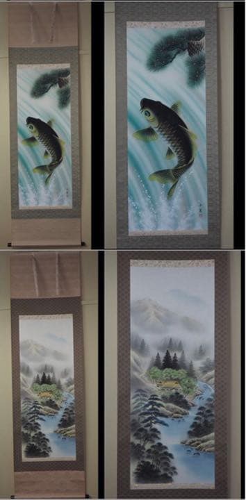 送料無料　吉祥肉筆明幅12選 高級絹本肉筆掛け軸 縁起物 共箱　★美品★