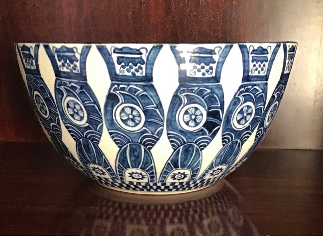 谷中耀子　染付　鉢　径22.3cm 高11.3cm個展作品