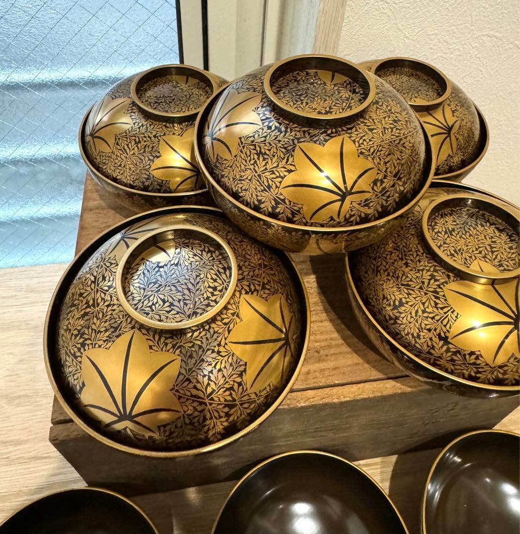 金蒔絵　塗師 金森春次　吸物椀　十客　共箱　長期保管品