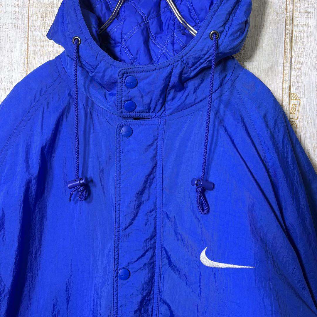 ナイキ 白タグ ナイロンジャケット ロゴ刺繍　ベンチコート 青　XXL