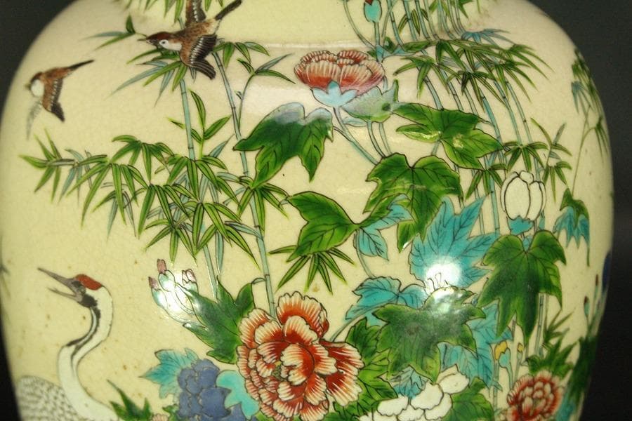 京薩摩 錦光山 細密画 花鳥 花瓶 明治(ZE499)