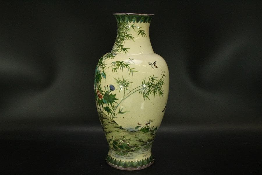 京薩摩 錦光山 細密画 花鳥 花瓶 明治(ZE499)