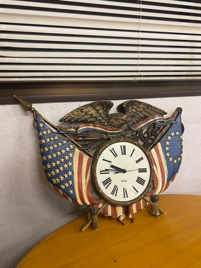 アメリカ製　ビンテージ　壁がけ時計　星条旗