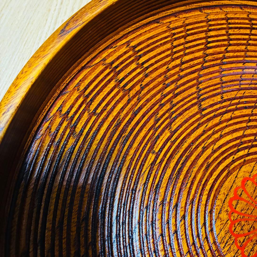 【高級】天然木くり抜き 丸盆 2枚セット 千筋挽き 菊紋 29cm 1.7万/枚