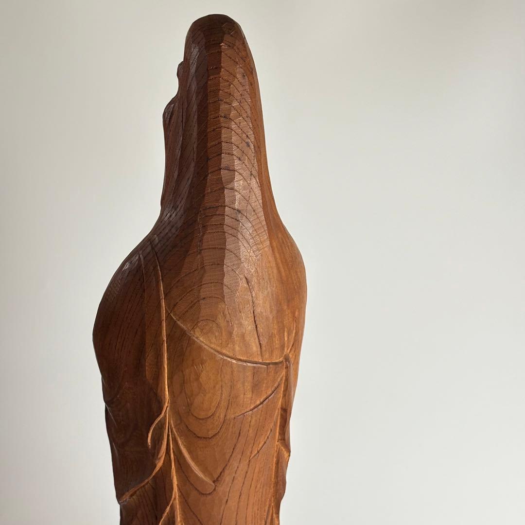 仏像 仏教美術 観音菩薩 木彫り 在銘 約高さ67cm 観音