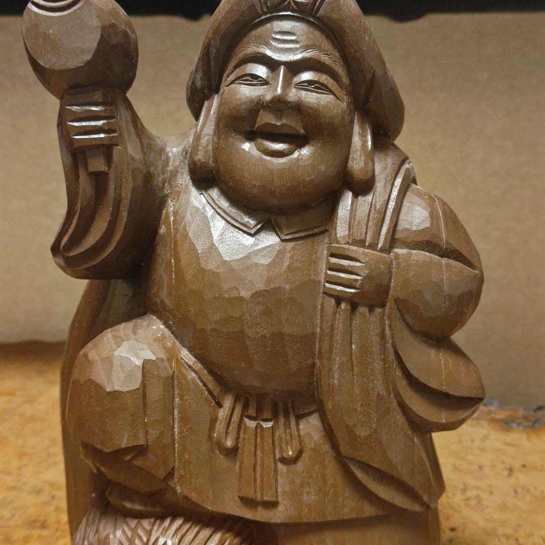 希少時代木彫　クスノキ一刀彫大黒天像36cm 香木骨董縁起飾品美術品骨董品茶道具