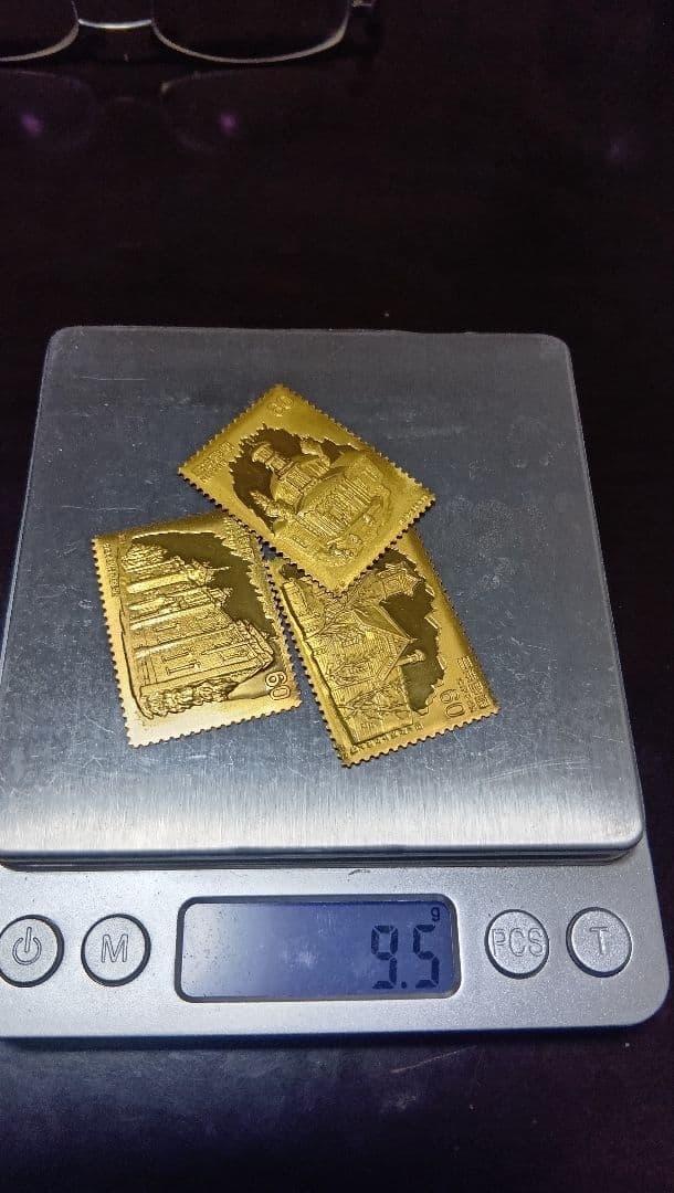 松本徽章工業　純金　金属工芸品　切手形の純金/純銅プレート