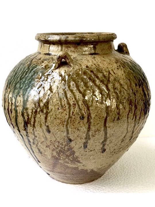 ◆桃山時代 古織部 ＊三耳流れごま『茶壺』◆鑑定士*桂又三郎氏より東の横綱の逸品