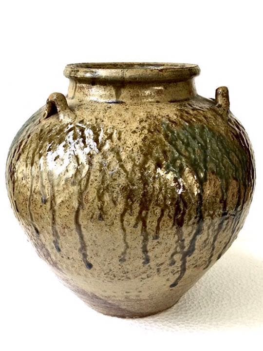 ◆桃山時代 古織部 ＊三耳流れごま『茶壺』◆鑑定士*桂又三郎氏より東の横綱の逸品