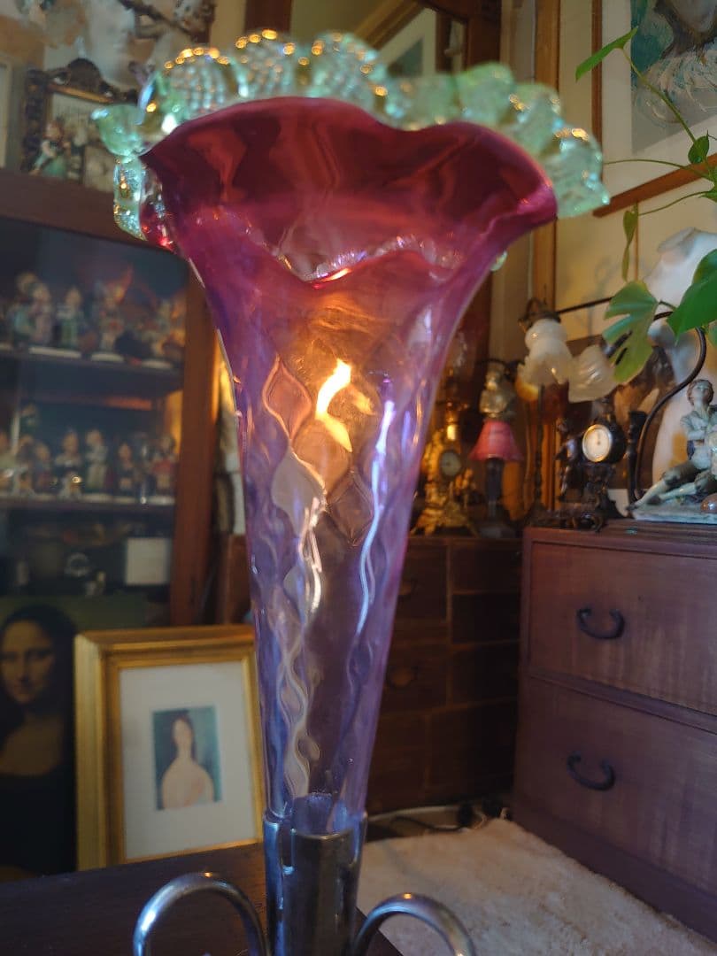 イギリス1930s'イパーン クランベリー＆ヴァセリン(ウラン)フラワーベース