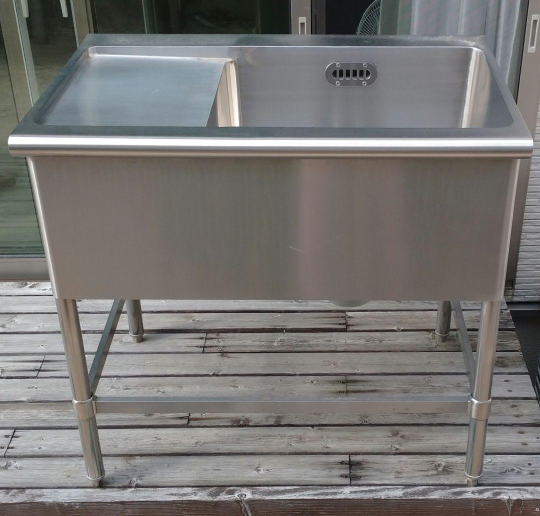 水切付一層シンク W900 SUS340 正面から左に水切り オーバーフロー付