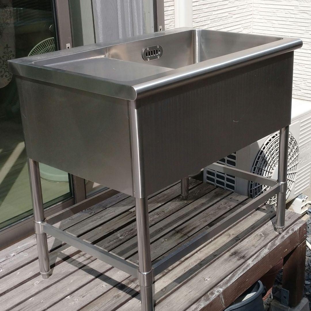 水切付一層シンク W900 SUS340 正面から左に水切り オーバーフロー付