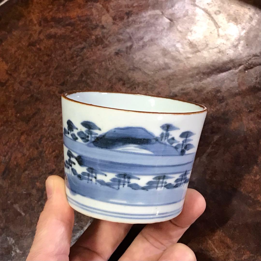 古伊万里　蕎麦猪口　富士山　松原　そばちょこ　古伊万里　変わり図