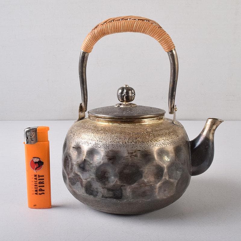 オオヤマレンゲ　煎茶道具　白銅いぶし銀　槌目　銀瓶　湯沸　V　R8196