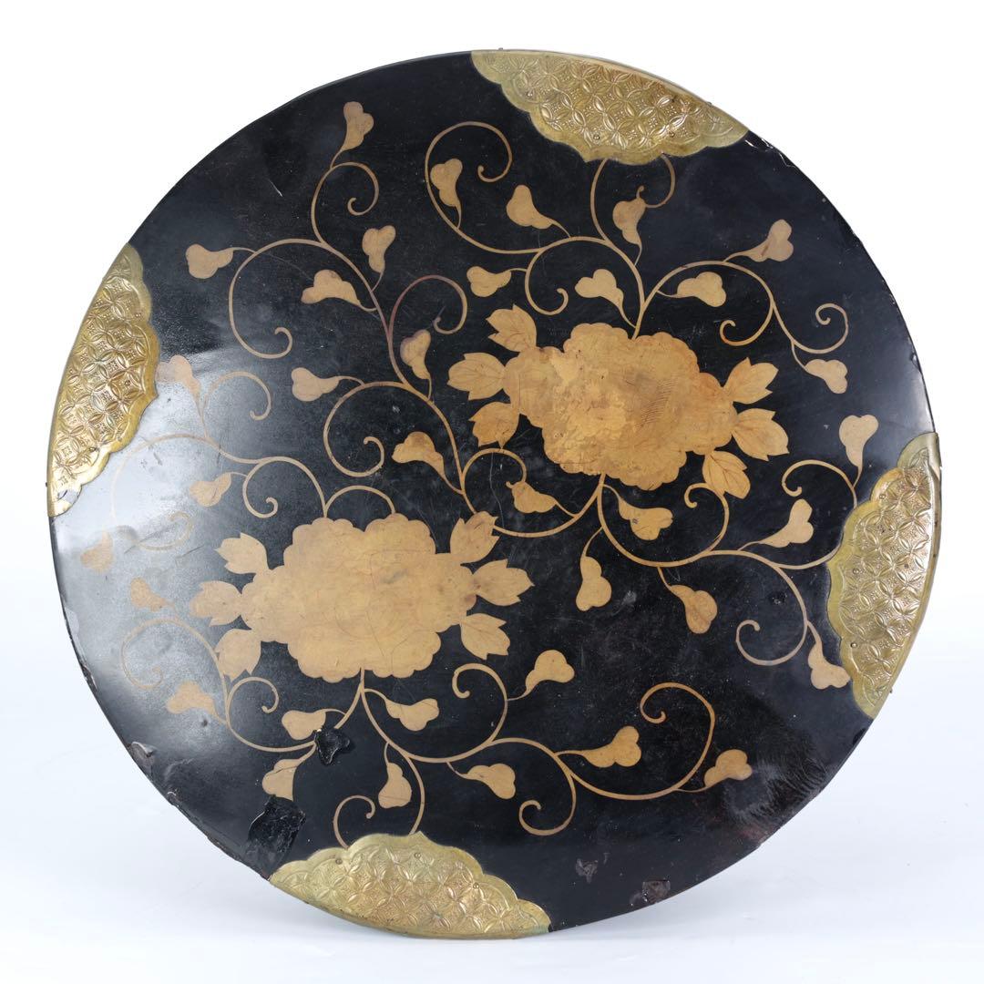 江戸後期〜明治期 黒漆塗 金蒔絵牡丹唐草文 行器 ほかい 婚礼道具 骨董 古美術