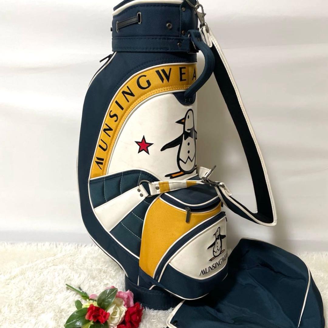 ペンギンロゴ✨マンシングウェア キャディバッグ レザー×ナイロン カート式 大型