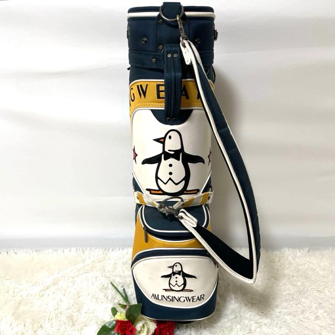 ペンギンロゴ✨マンシングウェア キャディバッグ レザー×ナイロン カート式 大型