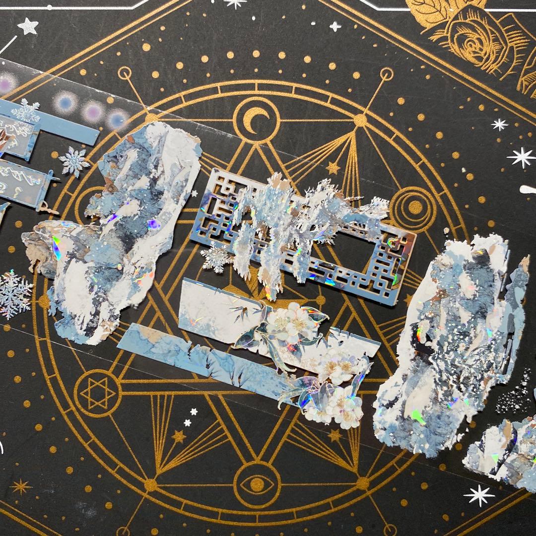 【9252】海外　マステ　中古巻　貝殻光マスキングテープ　青い　自然風景　背景系