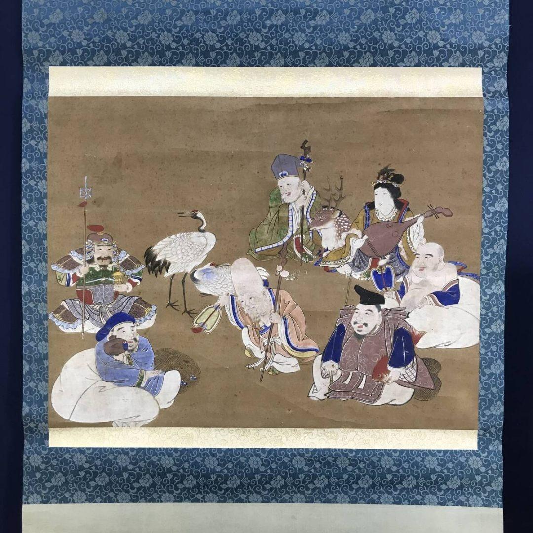 真作/作者不詳/七福神図/古画/人物図/祝/正月/掛軸/名家伝来/AK-451