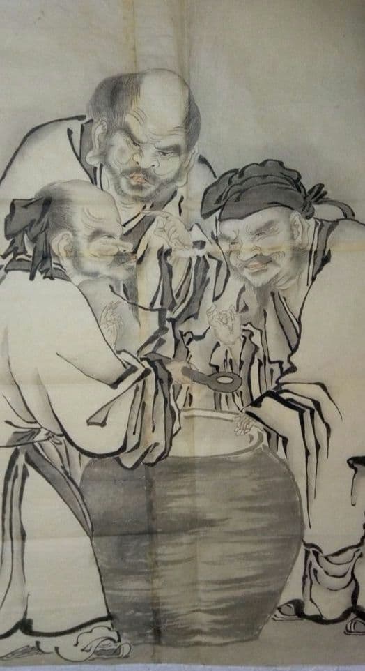 模写狩野松榮画、聖吸酸圖下絵、紙本三枚繋ぎ、