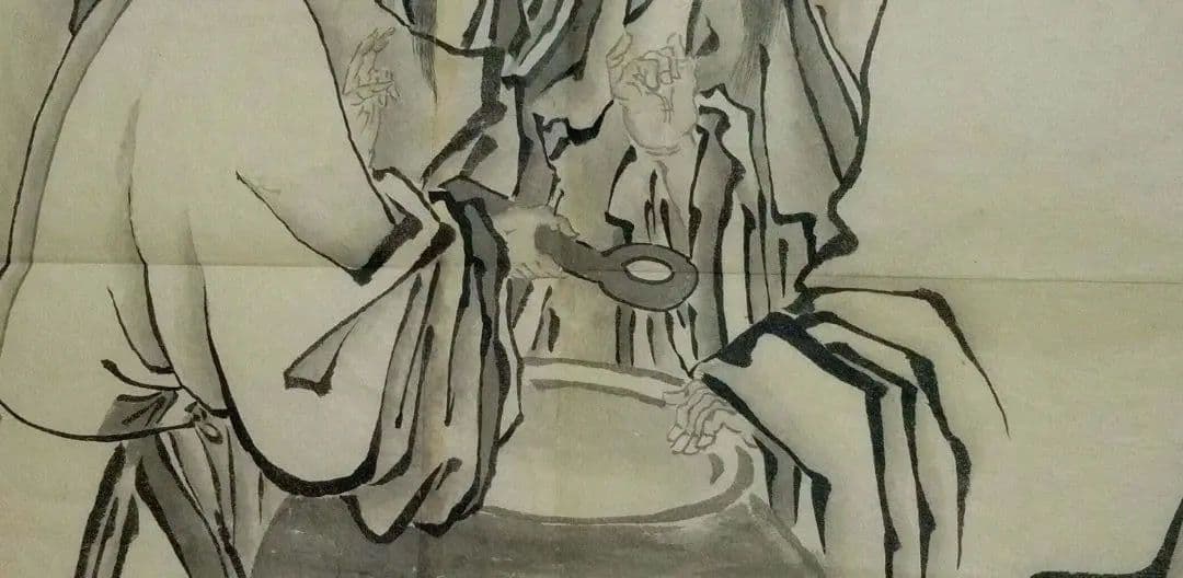 模写狩野松榮画、聖吸酸圖下絵、紙本三枚繋ぎ、