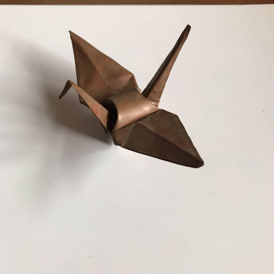 銅板　アンティーク　銅　折鶴　工芸品