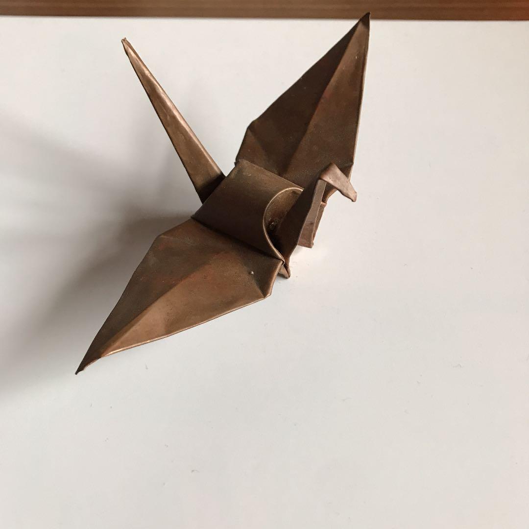 銅板　アンティーク　銅　折鶴　工芸品