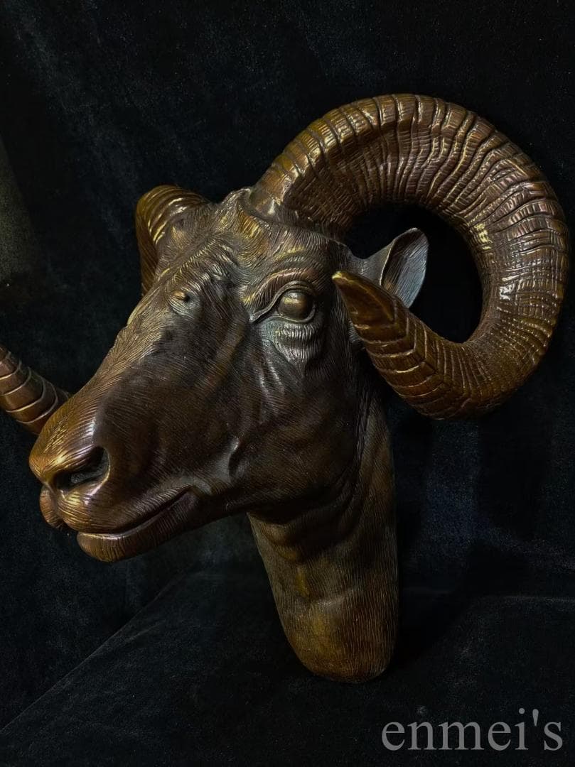 中国古美術【羊型如意】純銅 風水宝物 銅器 高浮彫 手彫り 古美味 時代物 置物