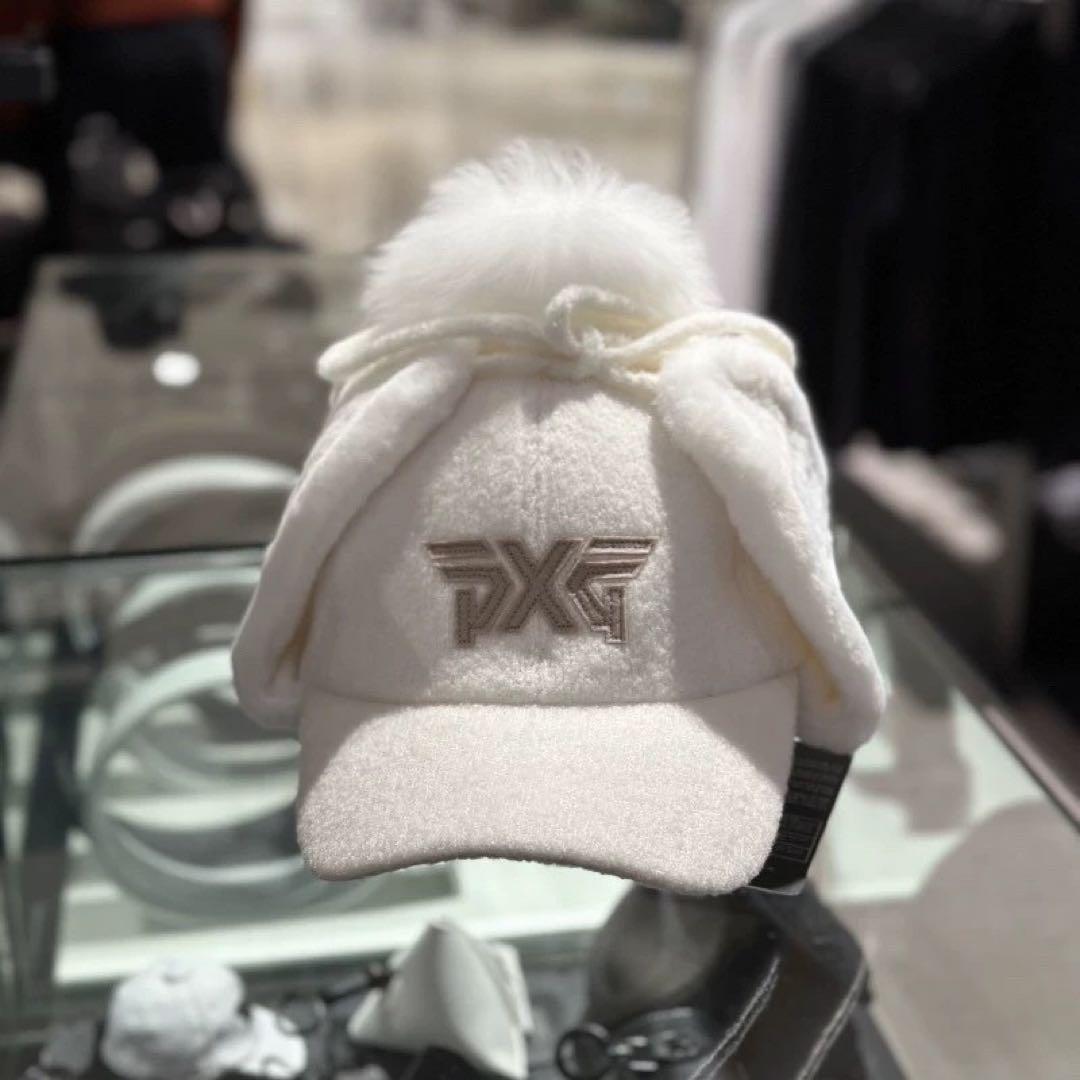 【新品未使用】pxg ゴルフレディース冬用キャップボンボン 耳あて 防寒