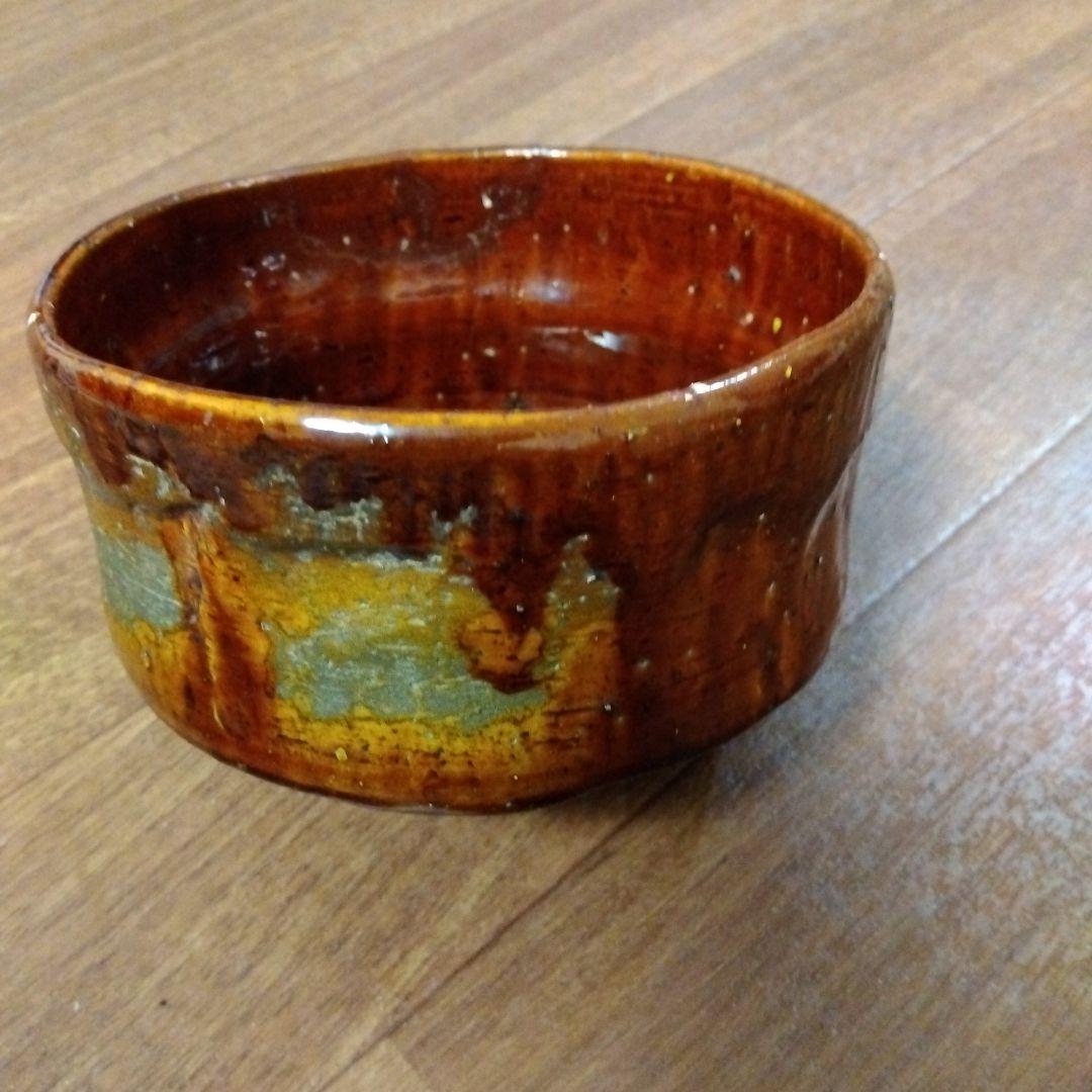 【レア】大樋焼 茶道具 茶碗 飴釉茶碗 茶器 茶道 大樋焼き 茶色 緑色 抹茶色