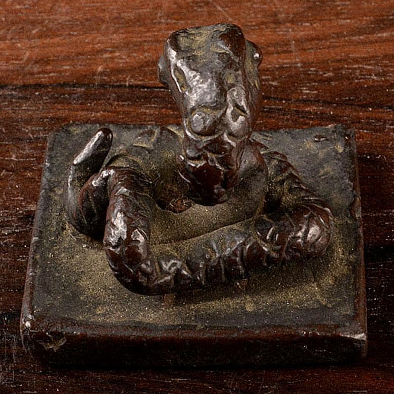 中国　古銅宣徳銅　蛇置物　蛇摘印材　V　R4737