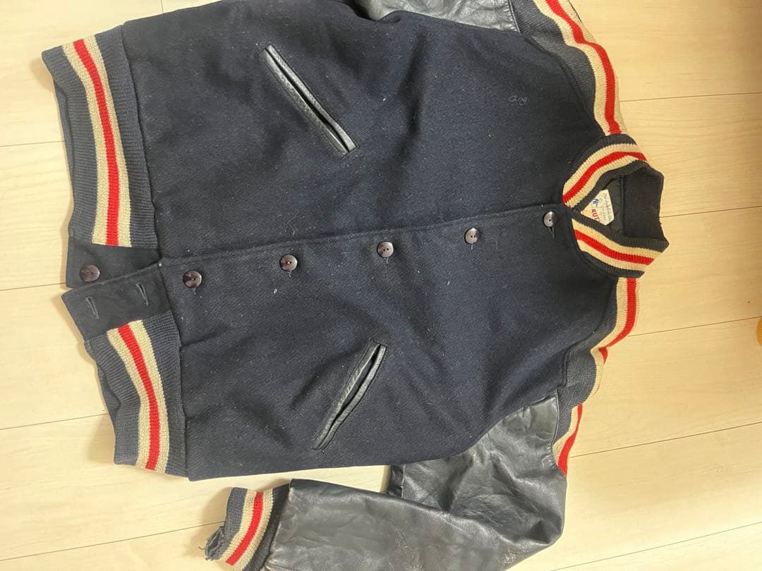 ネイビー ウール レザー ジャケット BUT WIN