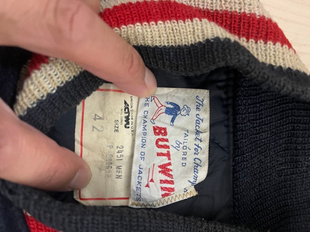 ネイビー ウール レザー ジャケット BUT WIN