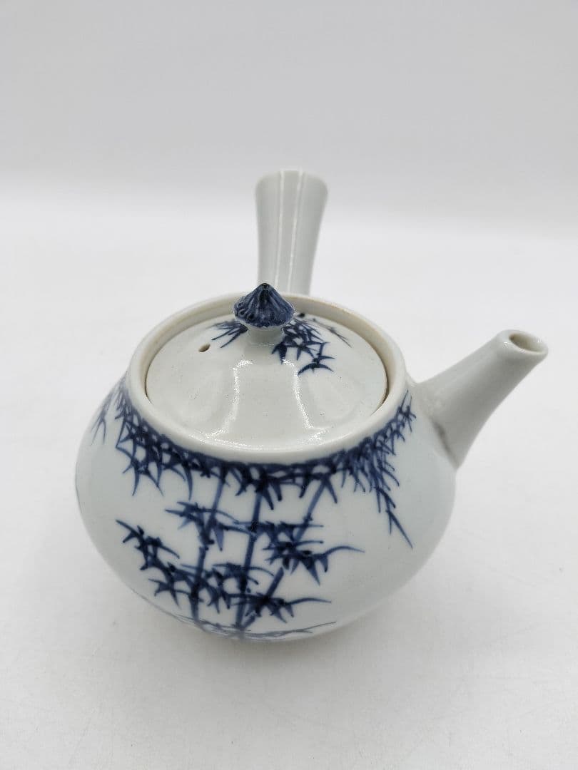 c733 煎茶器セット 染付　竹 「清影揺風」湲仙 5客 茶道具 古物