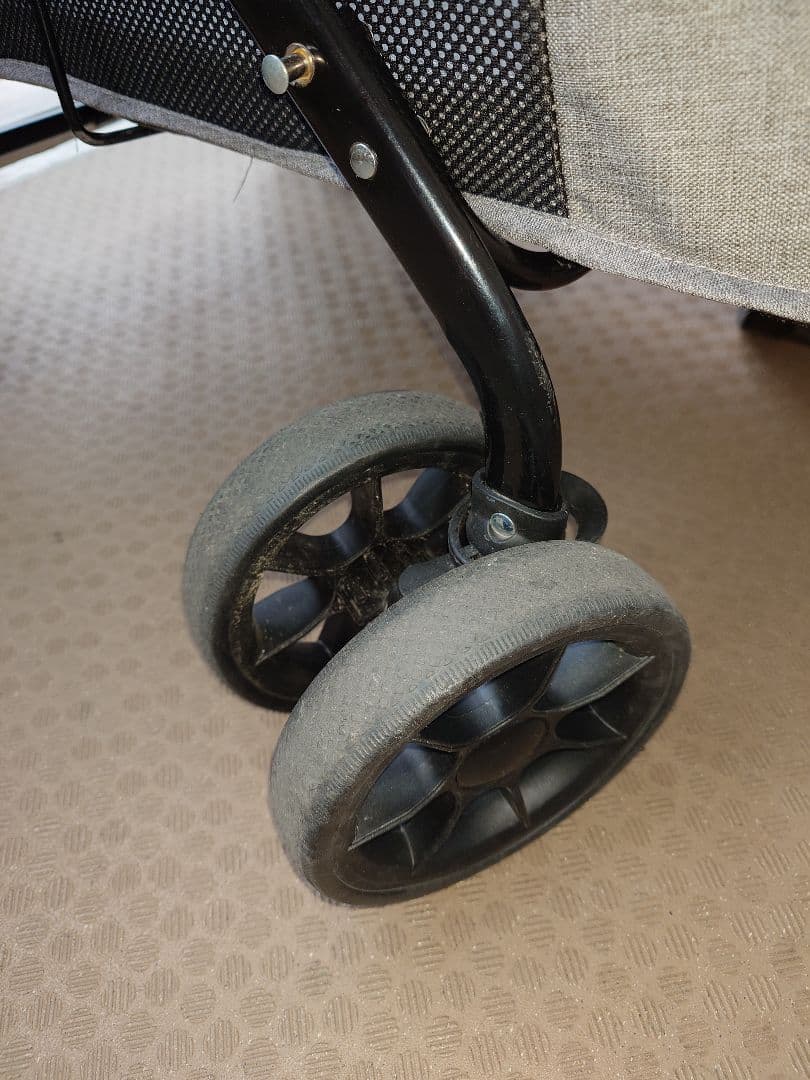 ペットカート グレー スチールフレーム　中型犬用　 折りたたみ式　耐荷重30kg