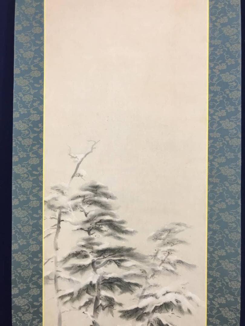 【真作】山本紅雲/松林雪斎図/山水図/雪景山水図/掛軸/名家伝来/AD-195