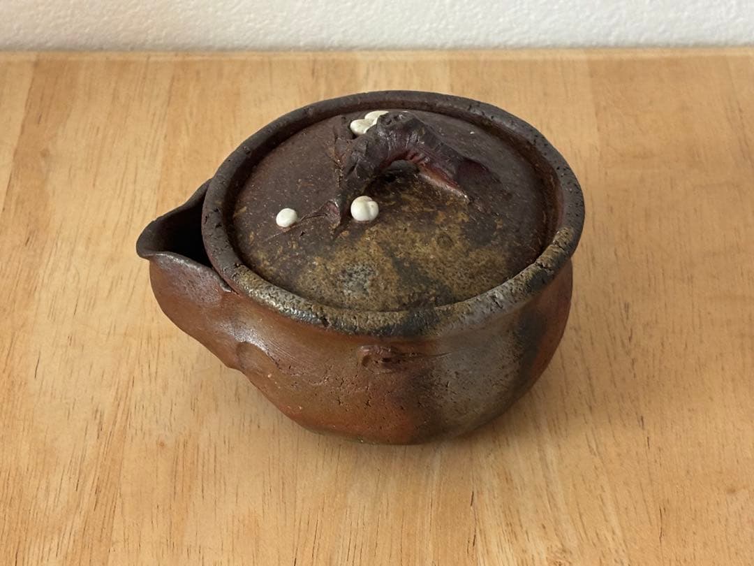 69.備前焼 宝瓶 登り窯 白梅 はくばい 梅 手びねり 急須