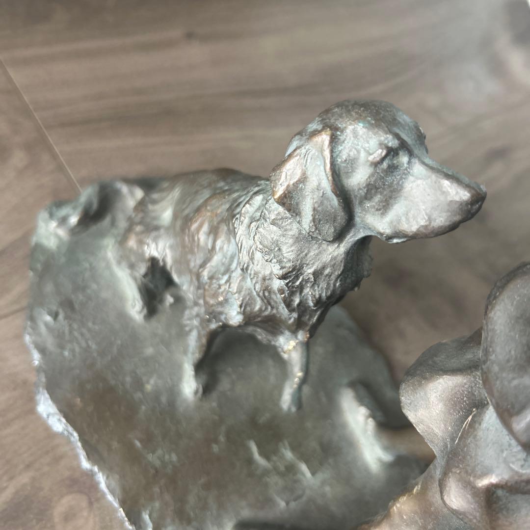 高岡作家　大道寺光弘 作 『フレンズ』 ブロンズ　少女と犬置物　重約4000克