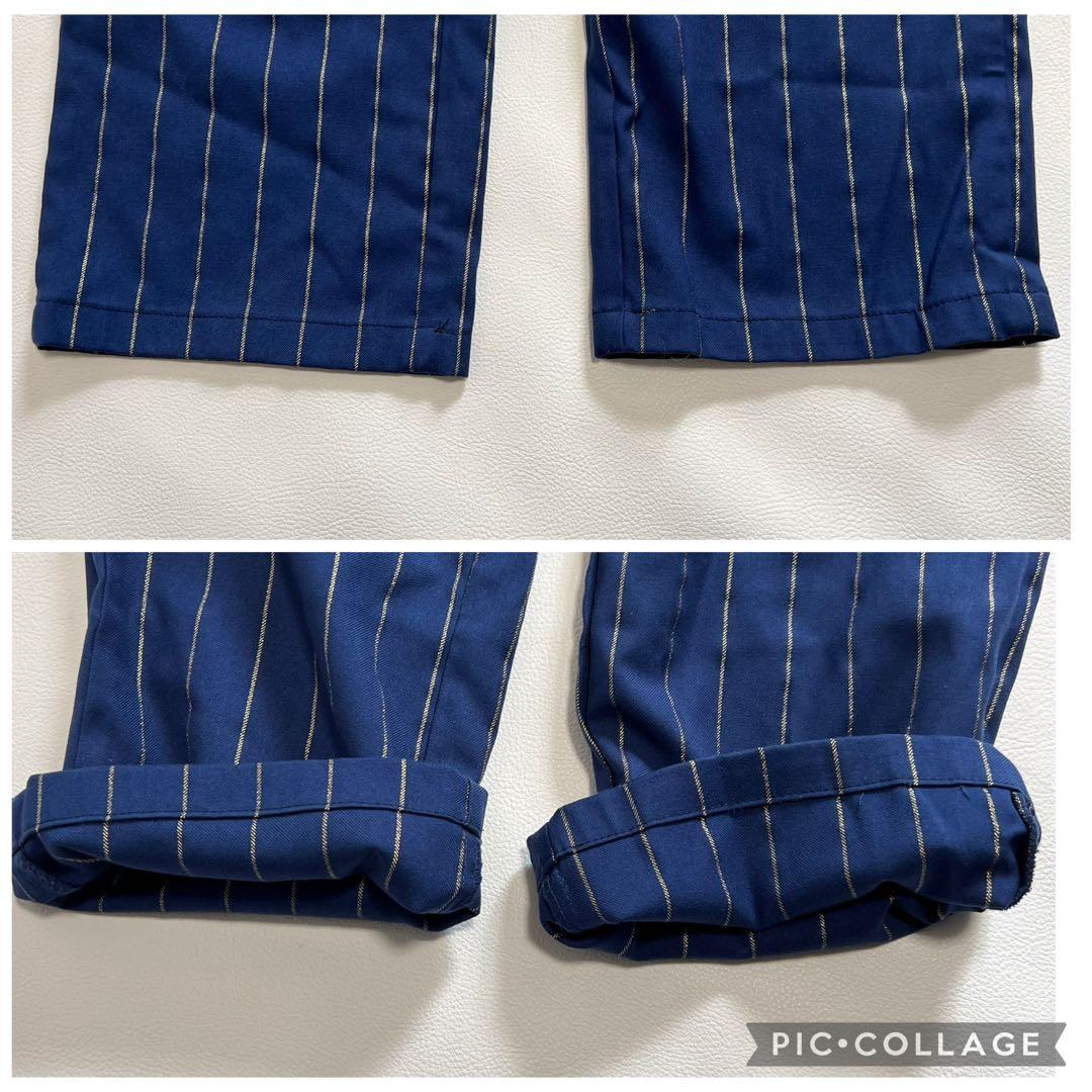 【大きいサイズ】パーリーゲイツ ゴルフパンツ ストライプ 紺×金 花柄 伸縮性