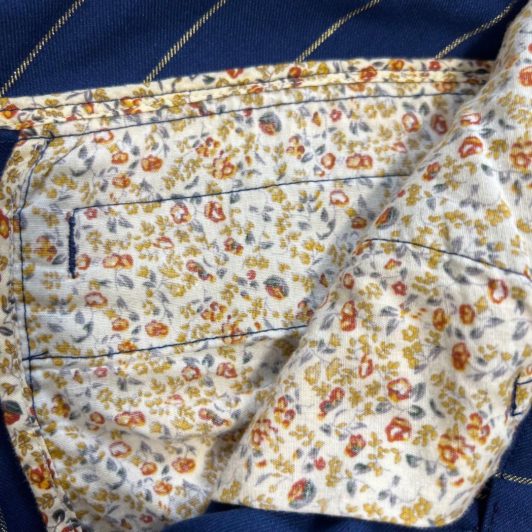 【大きいサイズ】パーリーゲイツ ゴルフパンツ ストライプ 紺×金 花柄 伸縮性