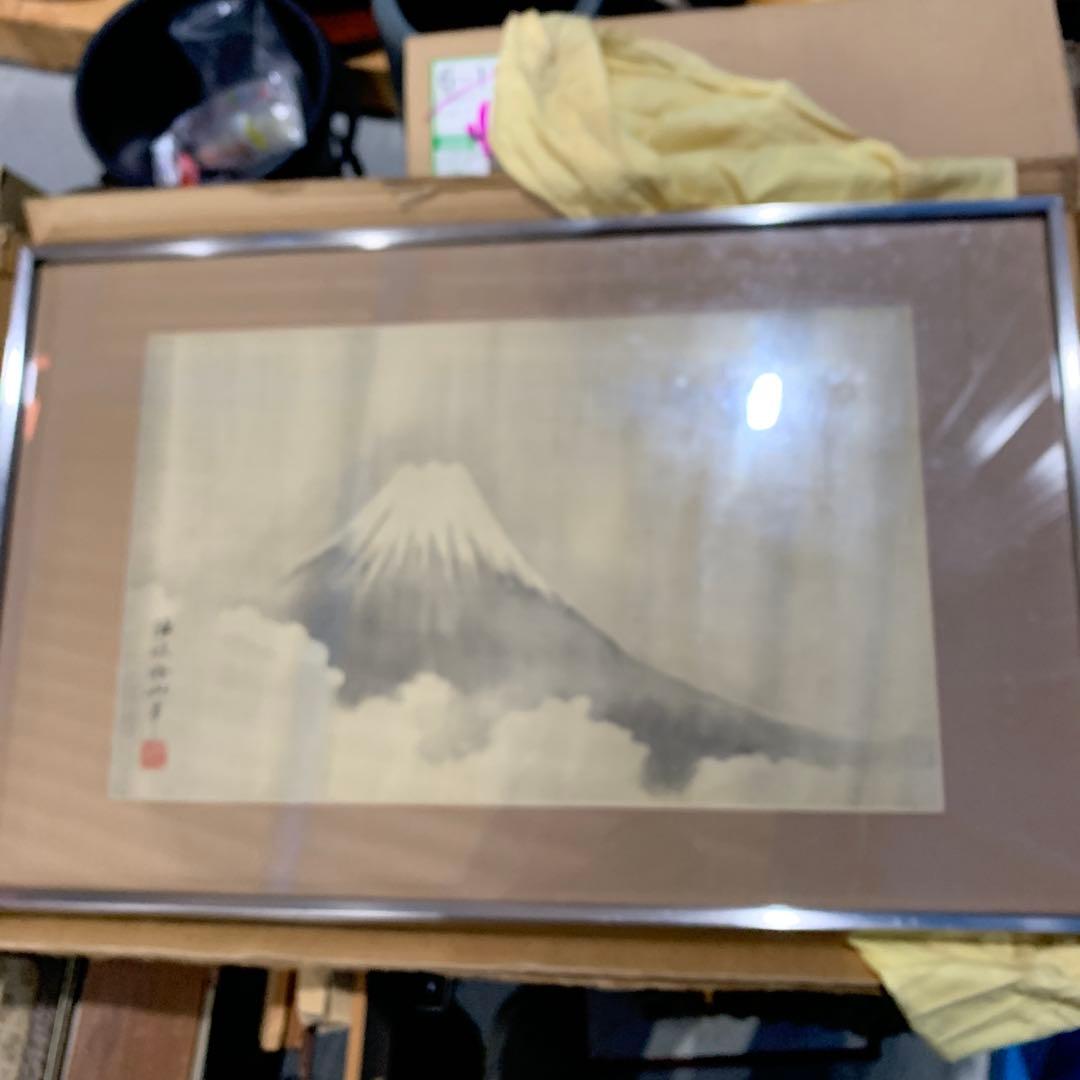 富士山 水墨画 掛軸 フレーム付き