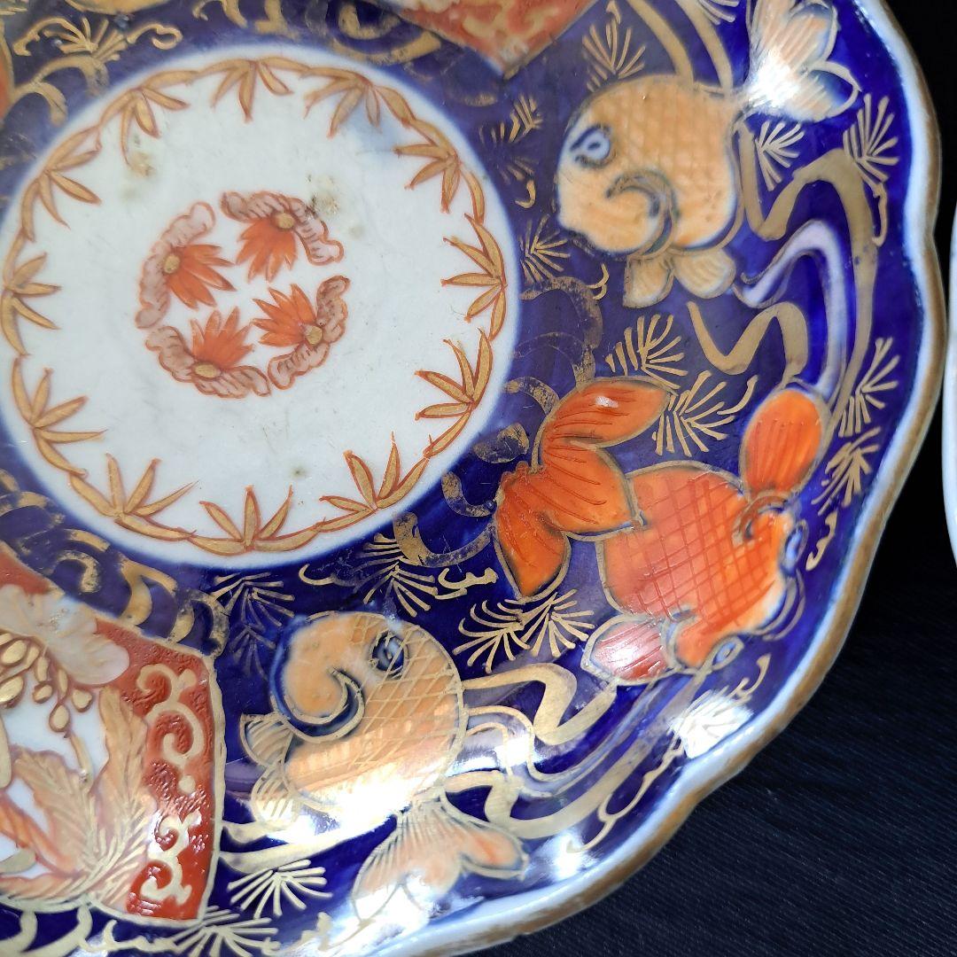 「\"金彩の金魚\"珍品な皿！」古伊万里 色絵皿(直径11cm) 3客セット 骨董ア