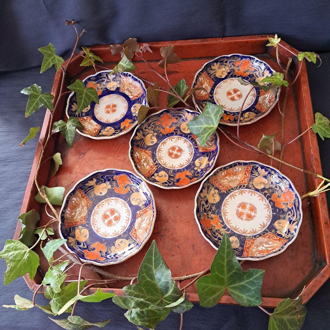 「\"金彩の金魚\"珍品な皿！」古伊万里 色絵皿(直径11cm) 3客セット 骨董ア