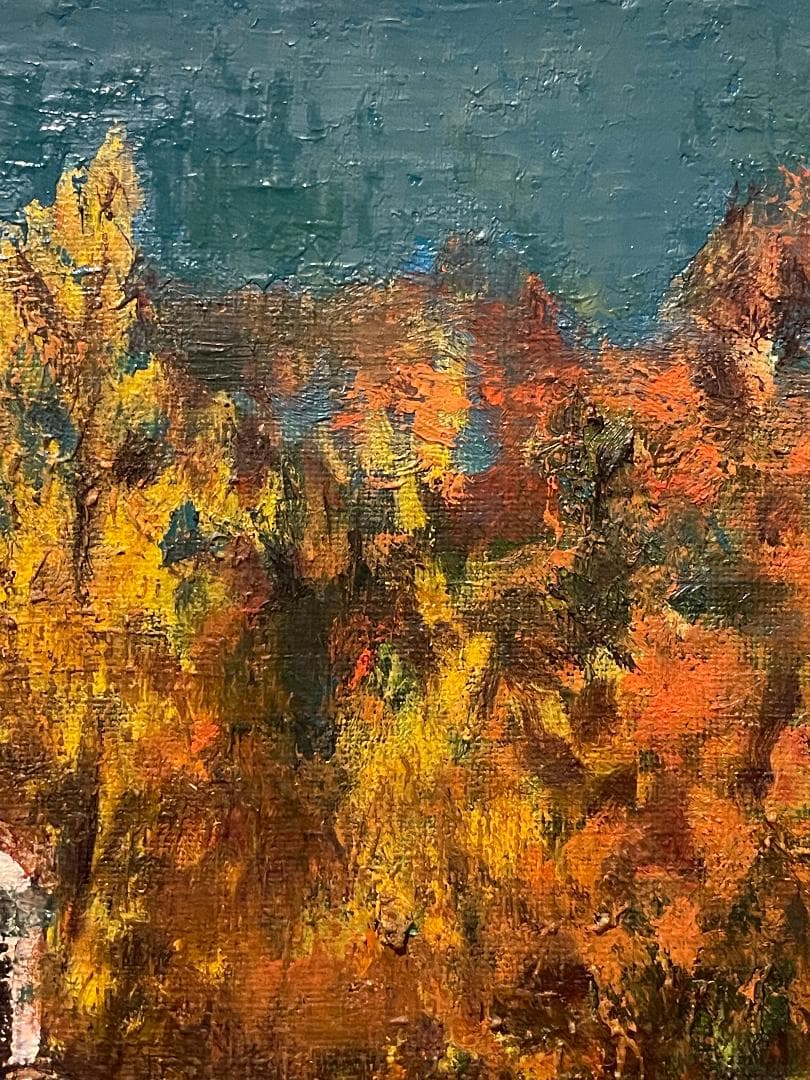 「真作」島村義一「晚秋」風景画　油彩画　額装　サイン有り　F4号