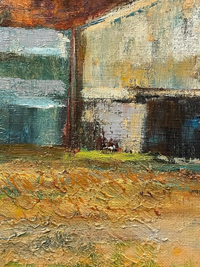 「真作」島村義一「晚秋」風景画　油彩画　額装　サイン有り　F4号